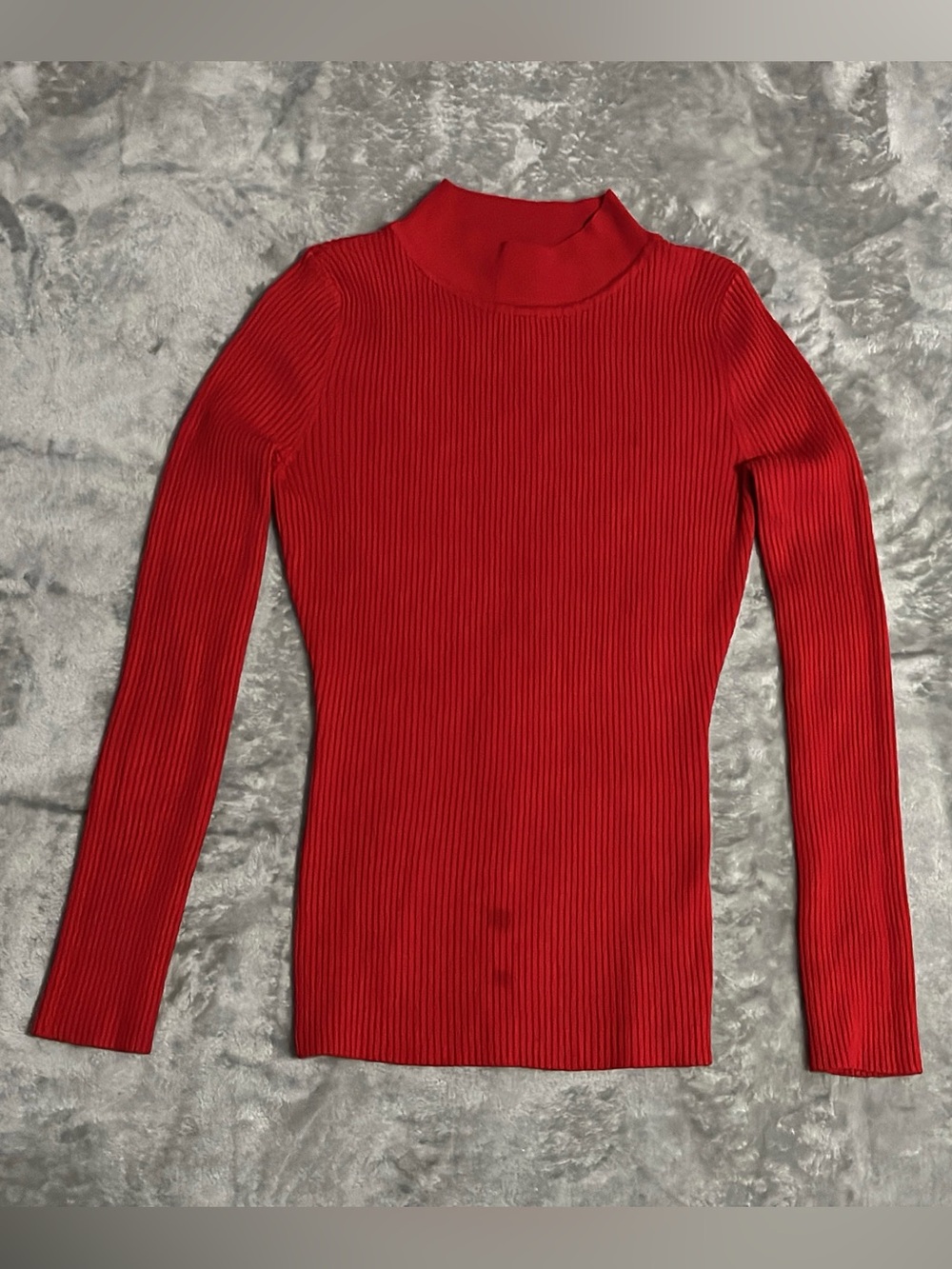 Cocovive Womens S Red Ribbed Mock Neck Knit Sweater Long Sleeve Fitted Top